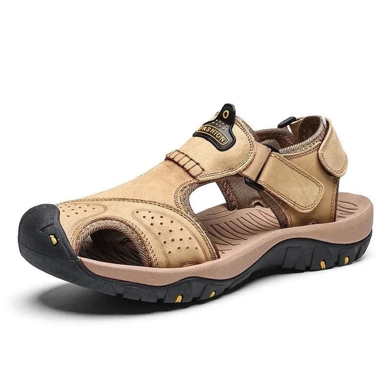 Summer Men Leather Sandals Soft-Soled Comfort Slippers Breathable Beach Shoes