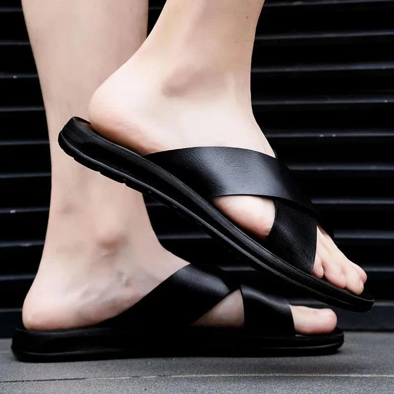 Men Shoes Italian Leather Slippers Men Beach Summer Shoes High Quality Big Size