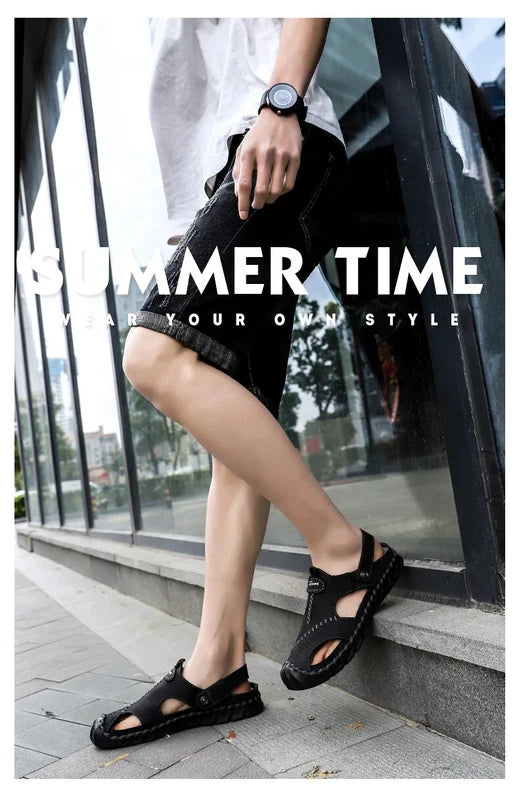 Genuine Leather Men Sandals Half Drag Beach Slippers Handmade Casual Sneakers