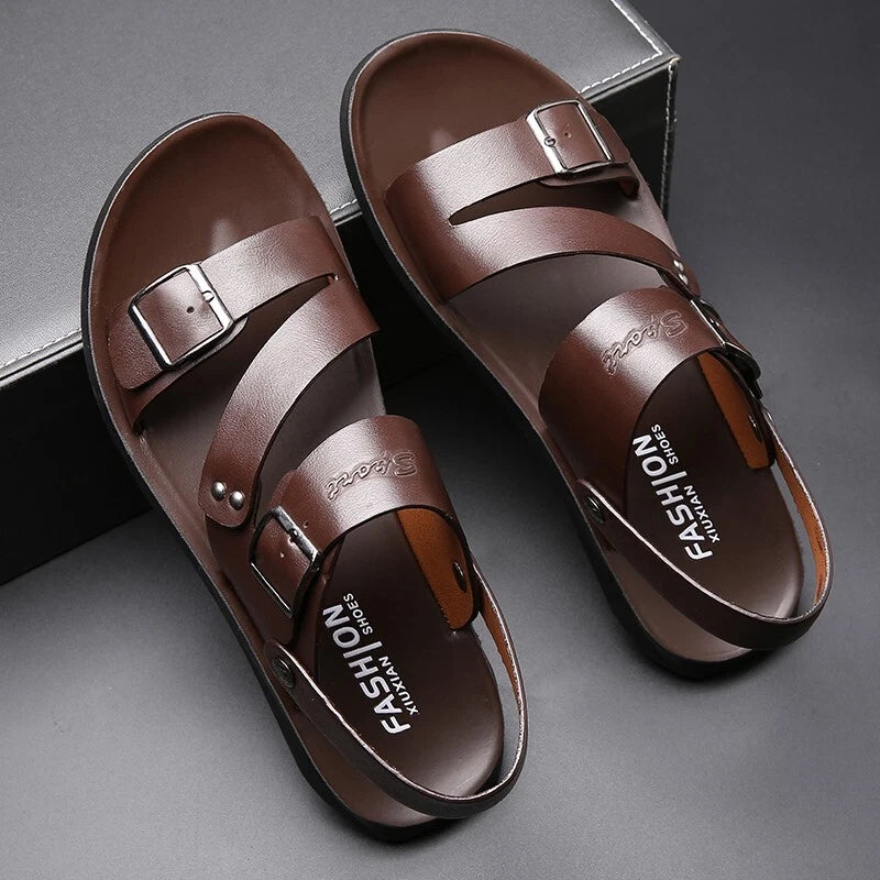 Men Faux Leather Sandals Summer Slippers Casual Beach Shoes Sports Soft Home