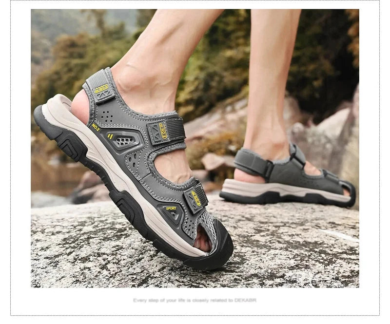 Male Leather Casual Sandals Summer Breathable Slippers Comfortable Beach Shoes