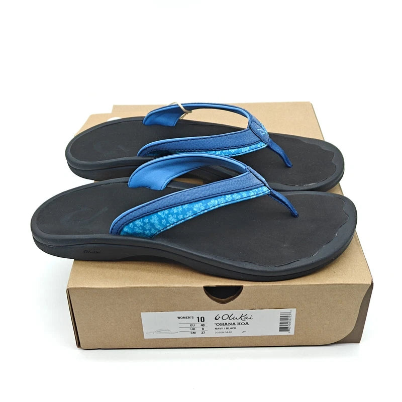OluKai Women's Ohana Koa 20368 Navy/Black Flip Flop Beach Sandals SZ 6/7/8/9/10