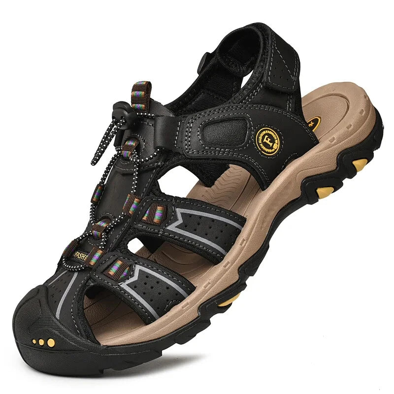 Male Leather Sandals Summer Waterproof Slip on Beach Slippers Comfort Sneakers