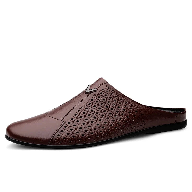 Men Leather Casual Slippers Half Drag Waterproof Loafers Non-slip Soft Sandals