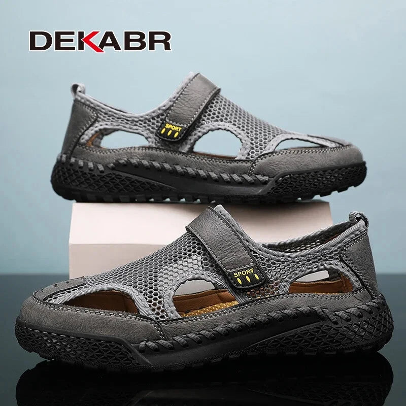 Male Casual Shoes Mesh Breathable Slip on Beach Slippers Handmade Wading Shoes