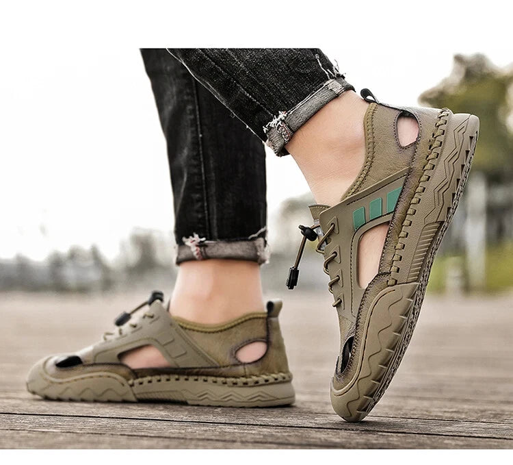 Handmade Men Leather Sandals Non Slip Light Hiking Shoes Comfort Beach Slippers