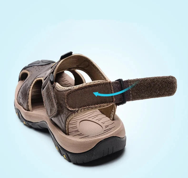 Men Summer Shoes Leather Breathable Sandals Beach Outdoor Non-slip Slippers