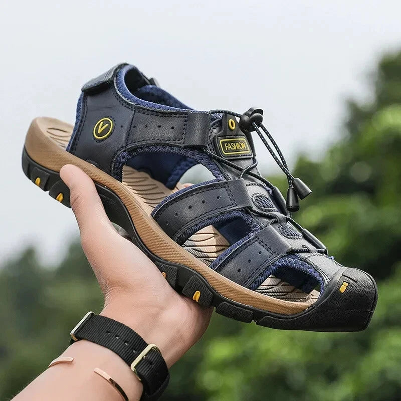 Summer Sandals for Men Classic Outdoor Beach Leather Slippers and Walking Shoes