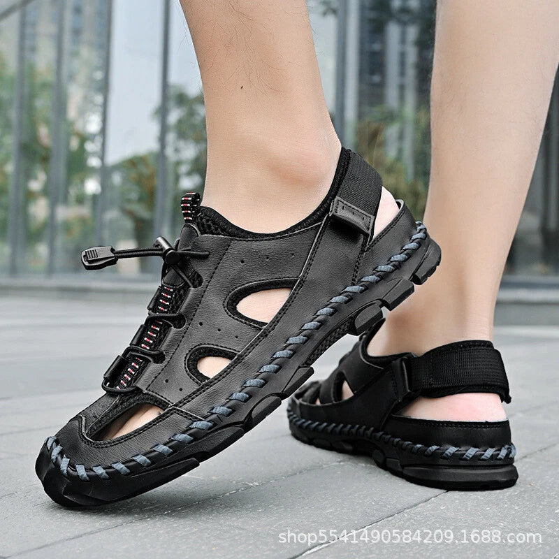 Men's Beach Slippers Sandals Summer Shoes Hollow Out Oversize Round Toe Fashion