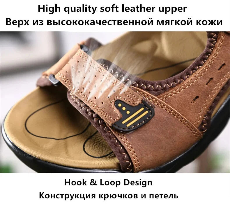 Casual Men Leather Soft Sandals Comfortable Beach Slippers Breathable Sneakers