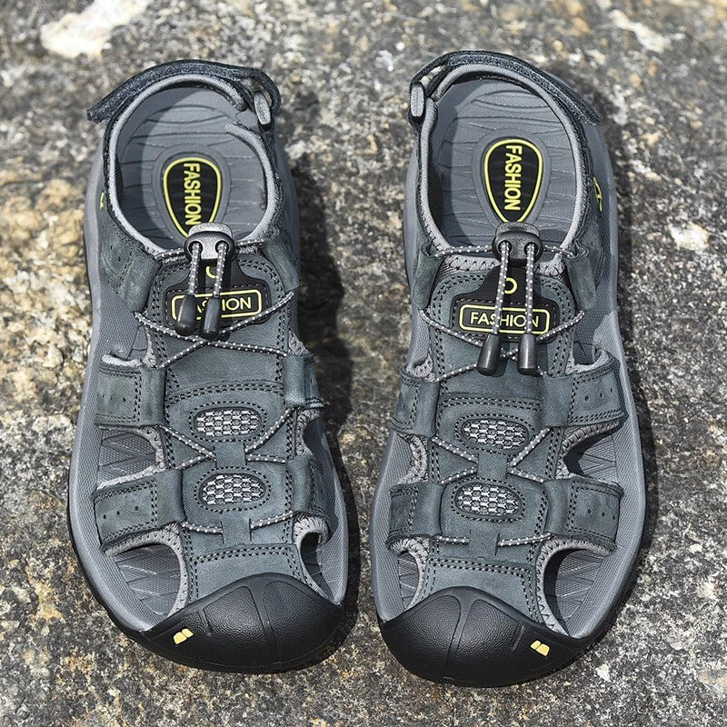Men's Leather Sandals Closed Toe Beach Nonslip Summer Outdoor Sport Hiking Shoes