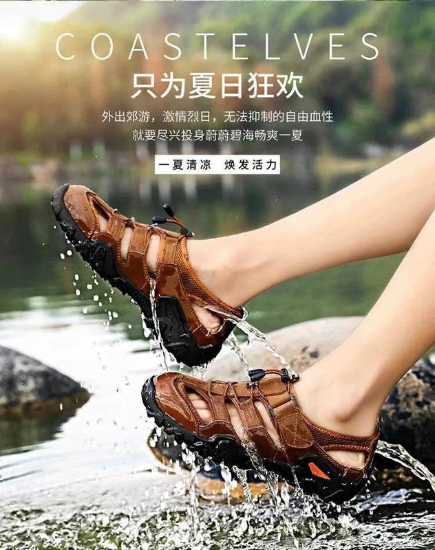 Summer Men Beach Shoes with Hollowed Out Water Wading Shoes Lightweight Slippers