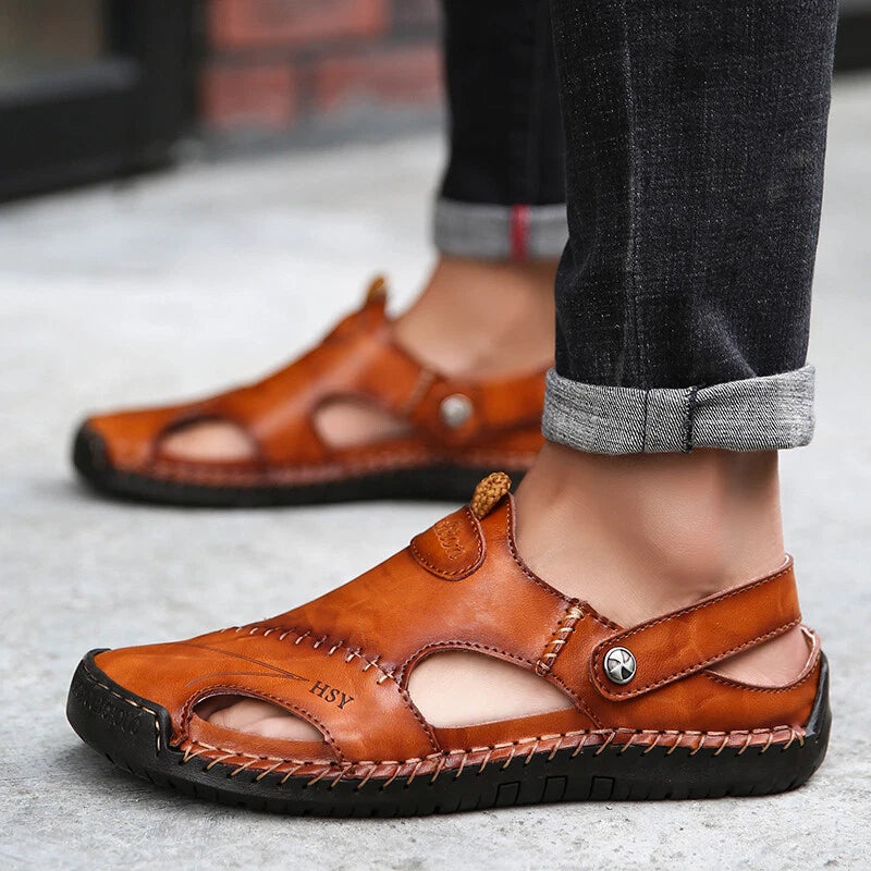 Men’s Sandals Leather Slippers Shoes Outdoor Beach Breathable Casual Shoes