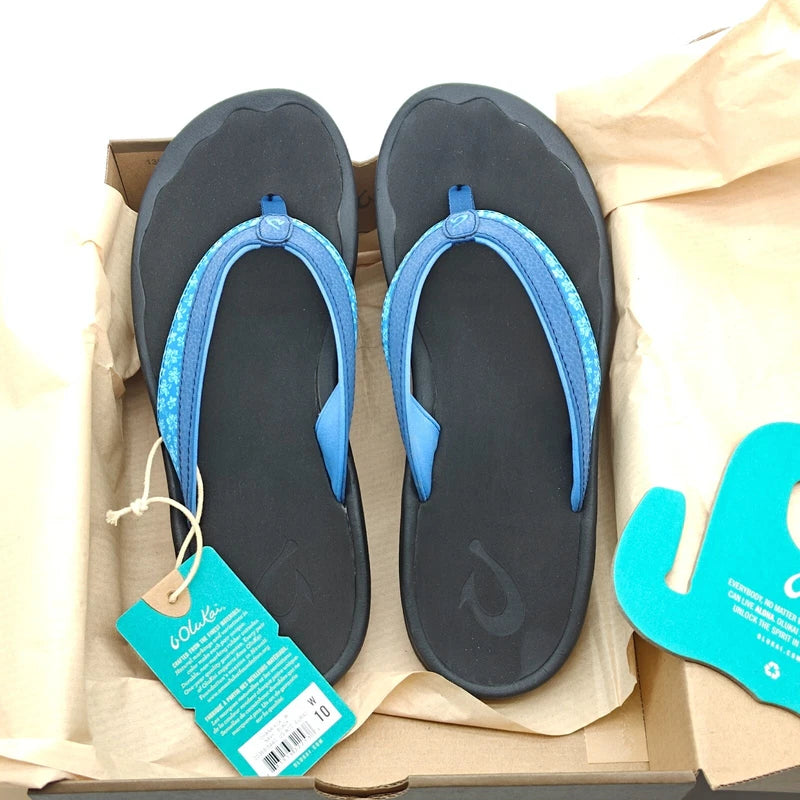 OluKai Women's Ohana Koa 20368 Navy/Black Flip Flop Beach Sandals SZ 6/7/8/9/10