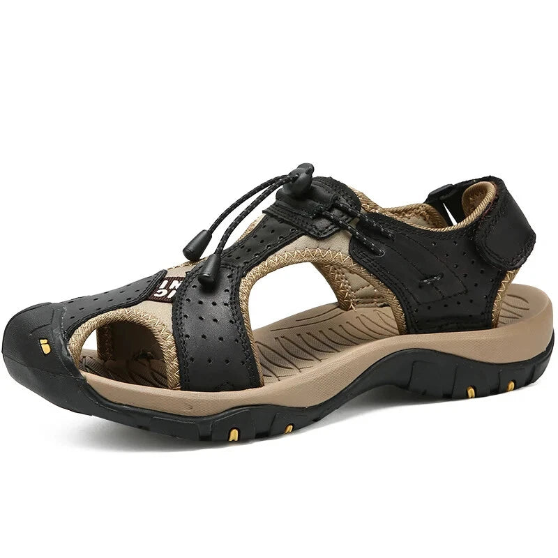 Breathable Men's Sandals Leather Non Slip Beach Slippers Comfort Casual Shoes