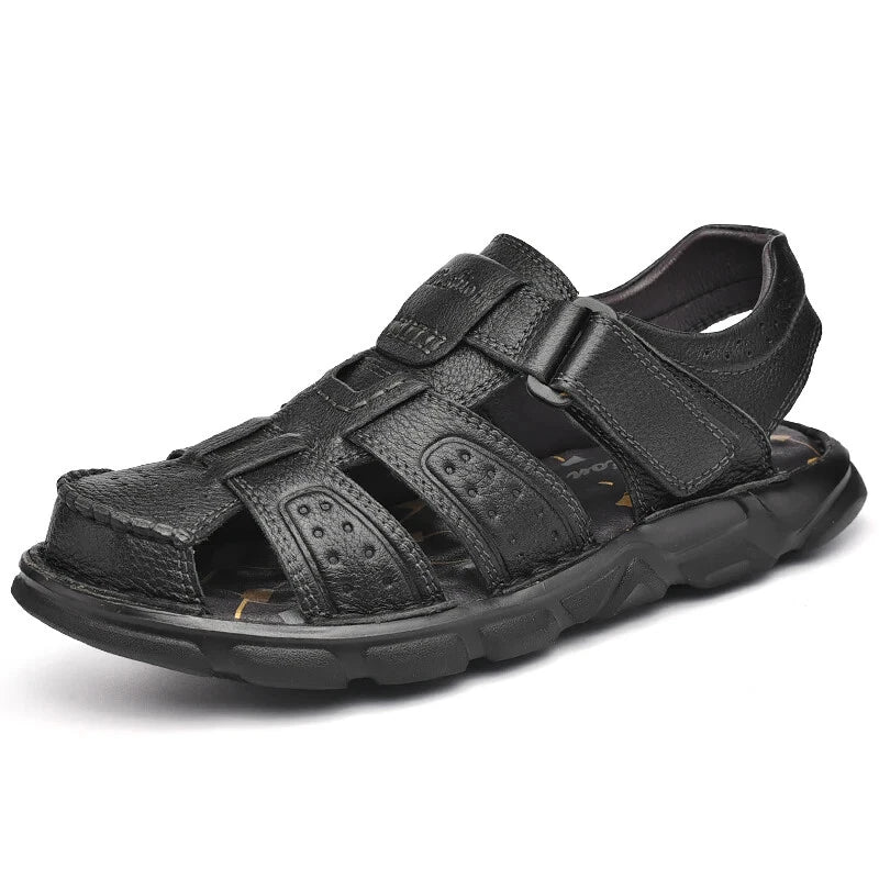 Leather Men Sandals Slip-on Lightweight Soft Hiking Shoes Beach Casual Slippers