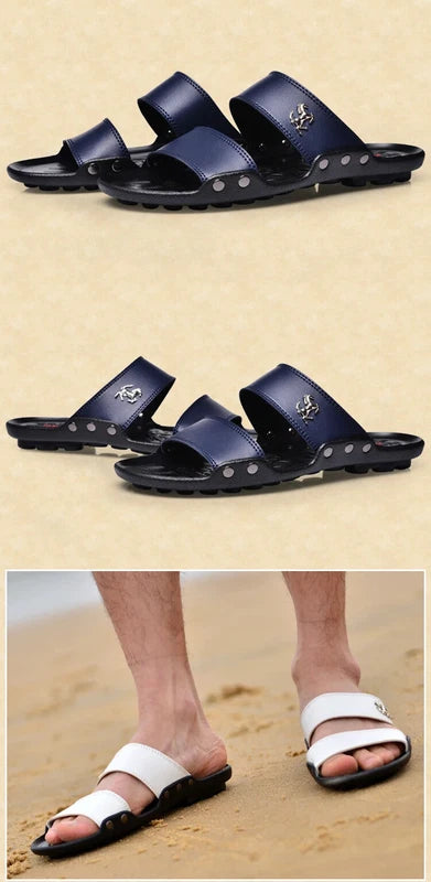Casual Men Sandals Summer Beach Shoes Leather Slippers Lightweight Sandalias