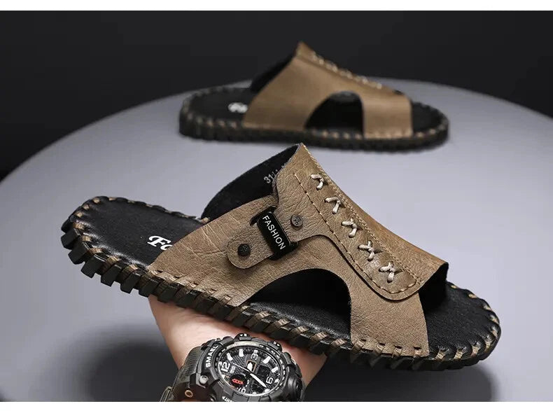 Slippers Sandal Open Toe Casual Beach Holiday Faux Leather Mens Flat Shoes 47 48