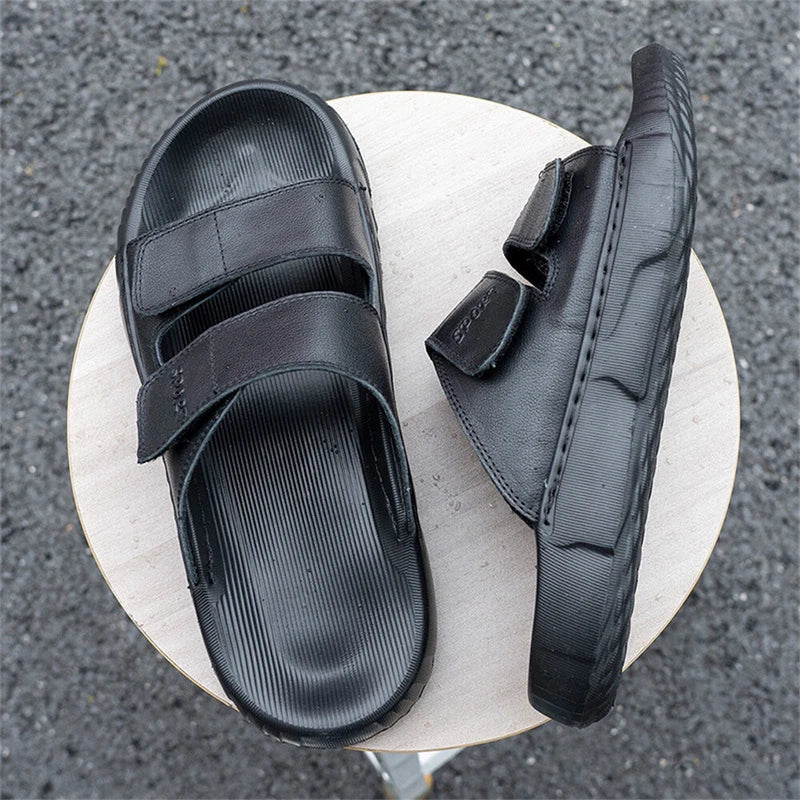 Men's Open Toe Summer Slippers Leather Slides Comfort Casual Sandals