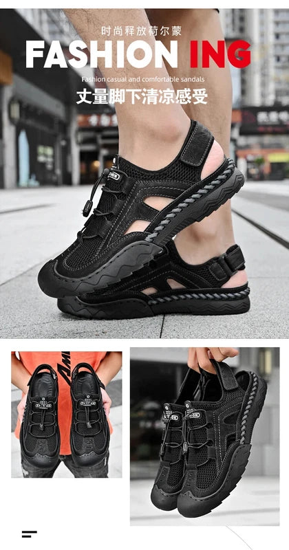 Summer Men's Leather Outdoor Beach Sandals Breathable Shoes Handmade Slippers