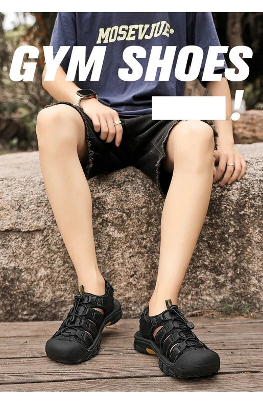 Summer Leather Men Sandals Breathable Casual Slippers Soft Light Beach Sneakers