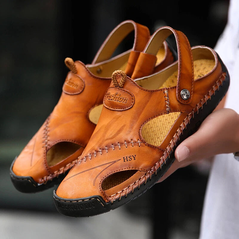 Men’s Sandals Leather Slippers Shoes Outdoor Beach Breathable Casual Shoes