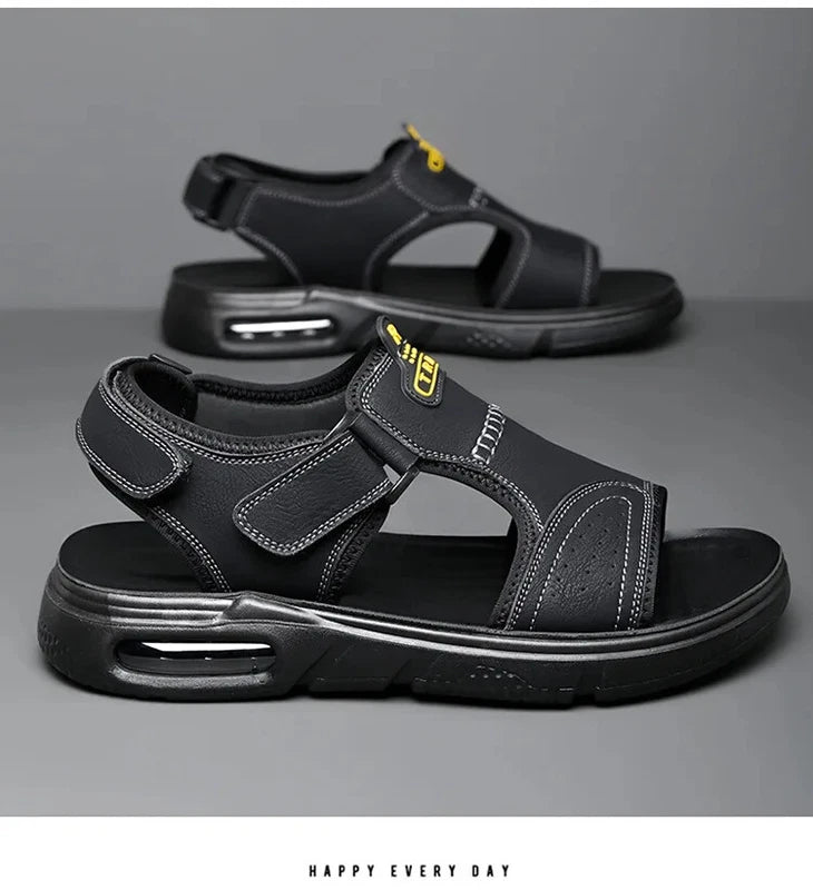Men's Summer Cow Leather Sandals Designer Leisure Shoes Outside Beach Slippers