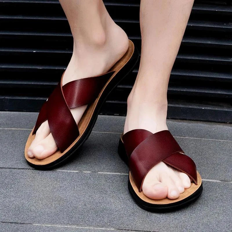 Men Shoes Italian Leather Slippers Men Beach Summer Shoes High Quality Big Size