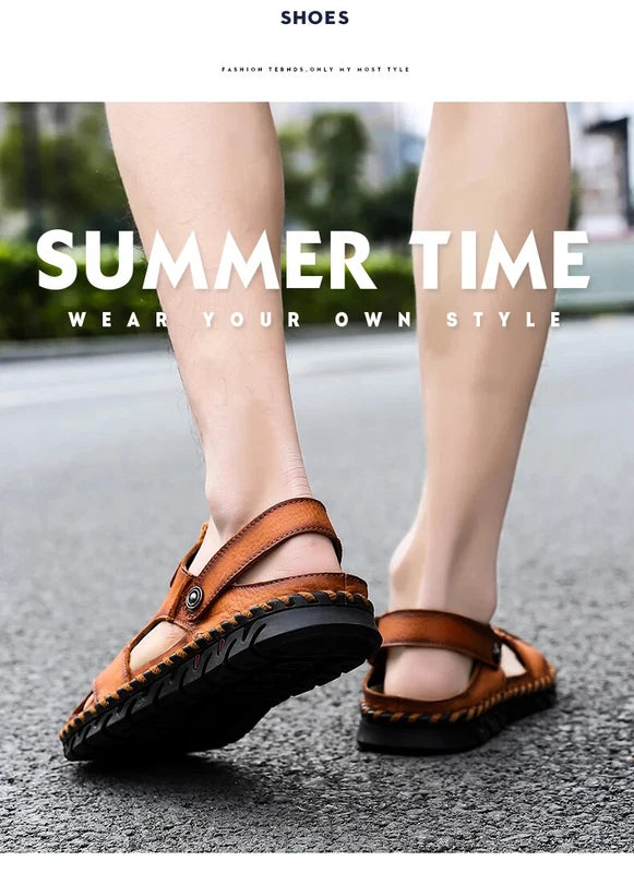 Genuine Leather Men's Sandals Summer Beach Slippers Casual Outdoor Beach Shoes