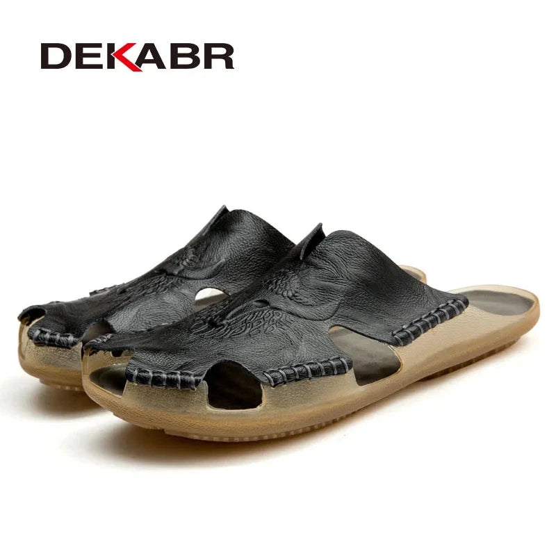 Men Slippers Genuine Leather Beach Anti-Slip Fashion Comfortable Casual Shoes