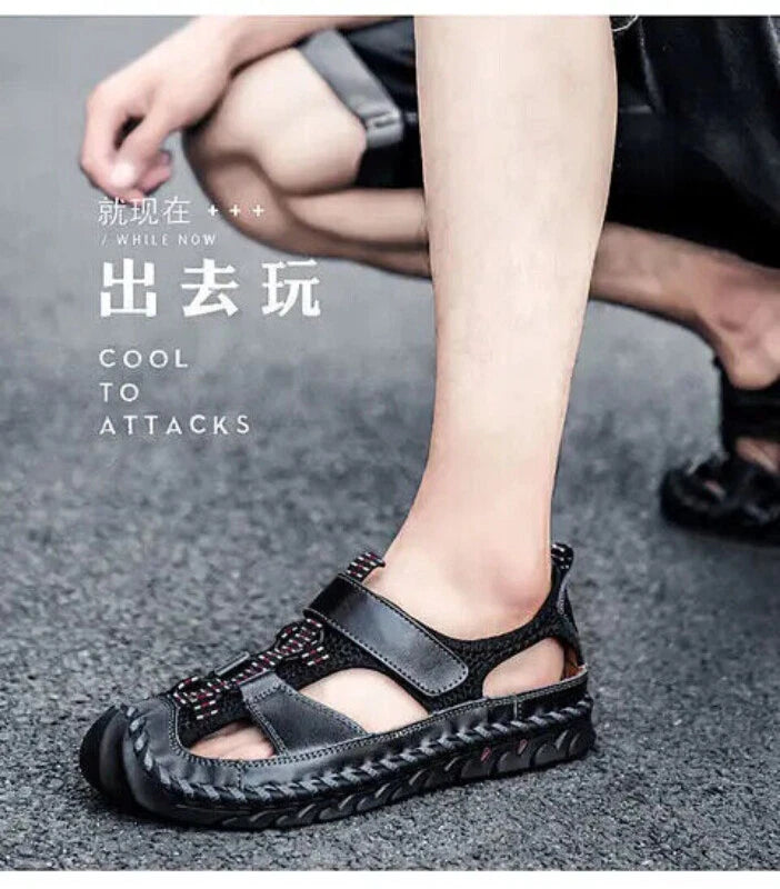 Handmade Men Slippers Cow Leather Soft Beach Sandals Light Comfort Walking Shoes
