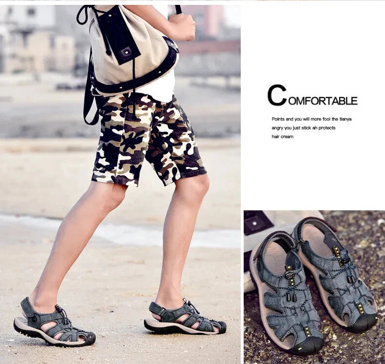 Men Waterproof Leather Sandals Breathable Causal Sneakers Light Beach Slippers