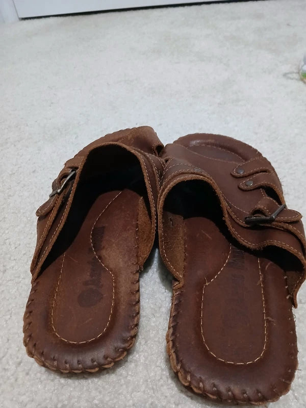 Mens Leather Sandals Shoes Beach Casual Summer Flip Flops Flats Slippers
