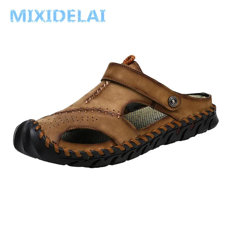Genuine Leather Men Sandals Half Drag Beach Slippers Handmade Casual Sneakers