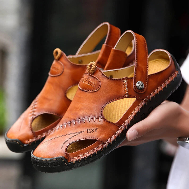 Men’s Sandals Leather Slippers Shoes Outdoor Beach Breathable Casual Shoes