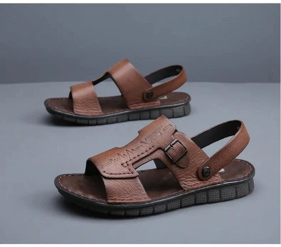 Fashion Mens Casual Beach Sandals Top Layer Cowhide Slippers Summer Shoes