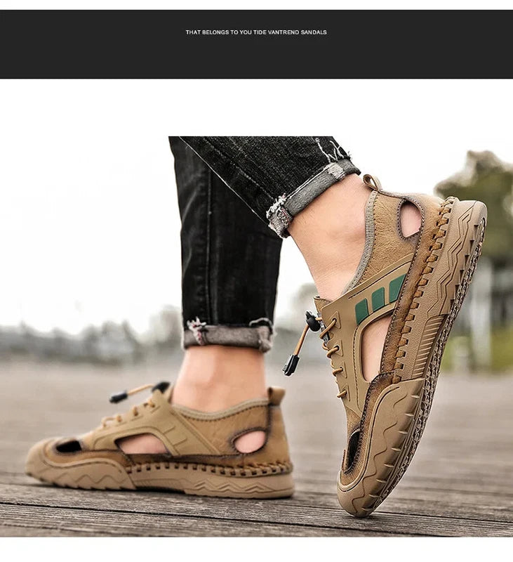 Handmade Men Leather Sandals Non Slip Light Hiking Shoes Comfort Beach Slippers