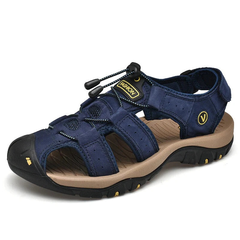 Men's Leather Sandals Closed Toe Beach Nonslip Summer Outdoor Sport Hiking Shoes
