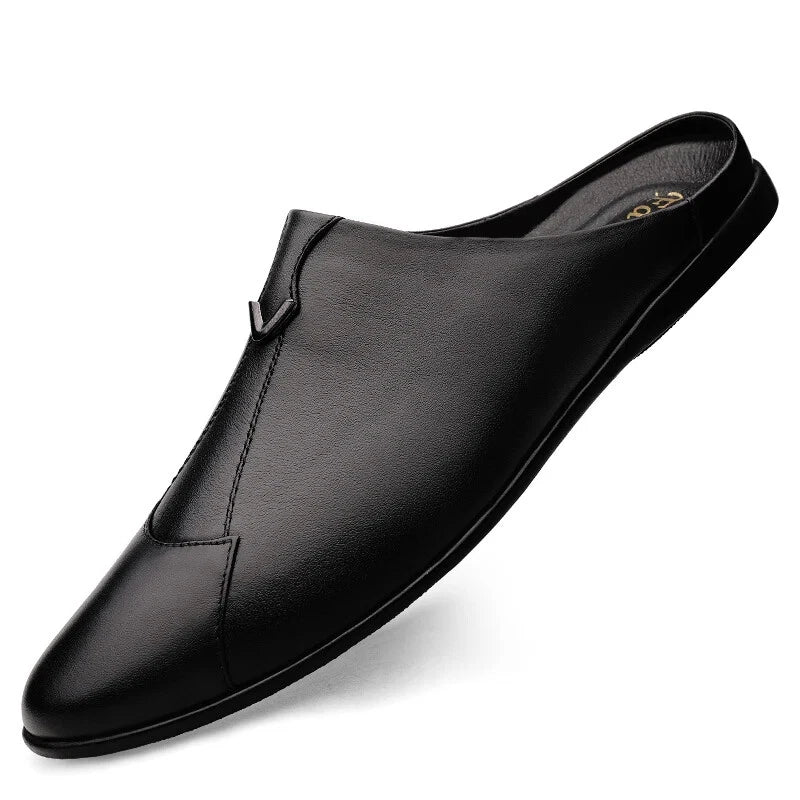 Men Leather Casual Slippers Half Drag Waterproof Loafers Non-slip Soft Sandals