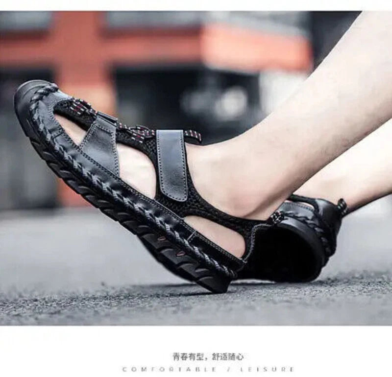 Handmade Men Slippers Cow Leather Soft Beach Sandals Light Comfort Walking Shoes