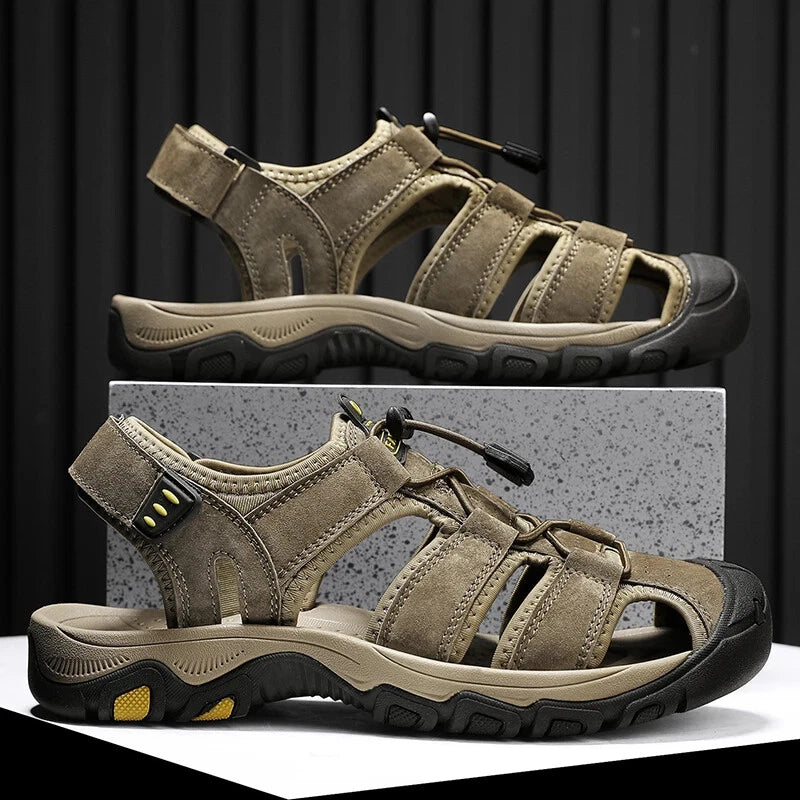 Men Handmade Sandals Summer Leather Soft Slippers Light Breathable Beach Shoes