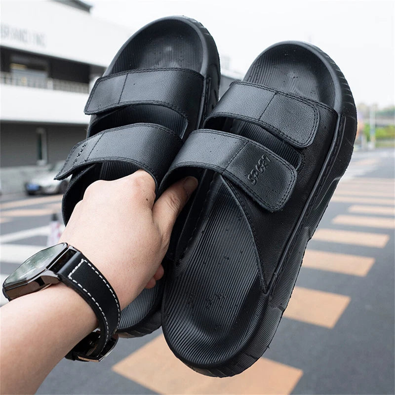 Men's Open Toe Summer Slippers Leather Slides Comfort Casual Sandals