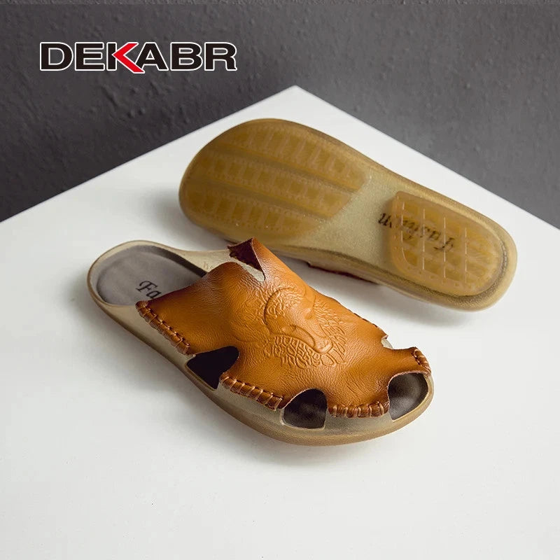 Men Slippers Genuine Leather Beach Anti-Slip Fashion Comfortable Casual Shoes