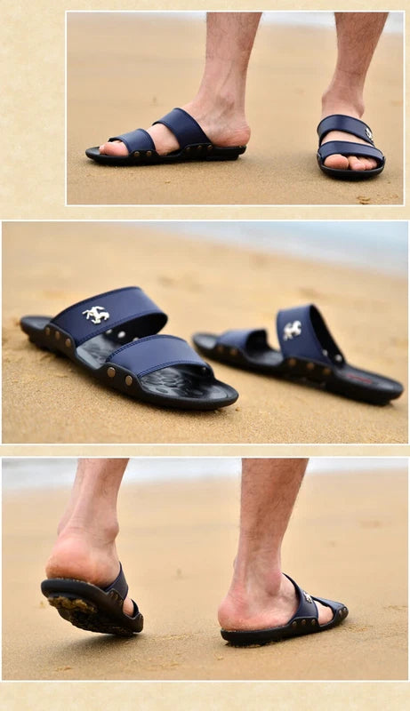 Casual Men Sandals Summer Beach Shoes Leather Slippers Lightweight Sandalias