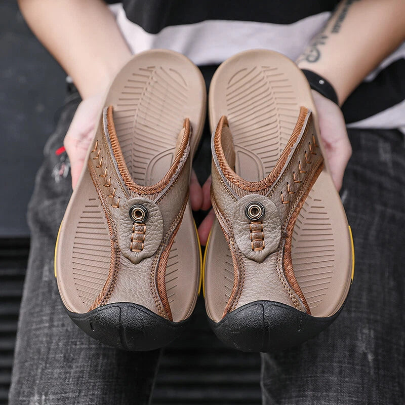 Men's Sandals Summer Beach Shoes Outdoor Leather Slippers Casual Flip Flops Size