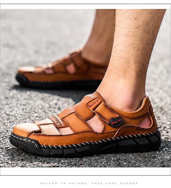 Genuine Leather Sandals Breathable Beach Slippers Comfortable Casual Sneakers