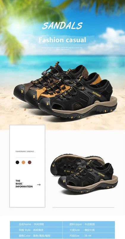 Summer Men Sandals Outdoor Non-slip Beach Slippers Handmade Leather Sneakers