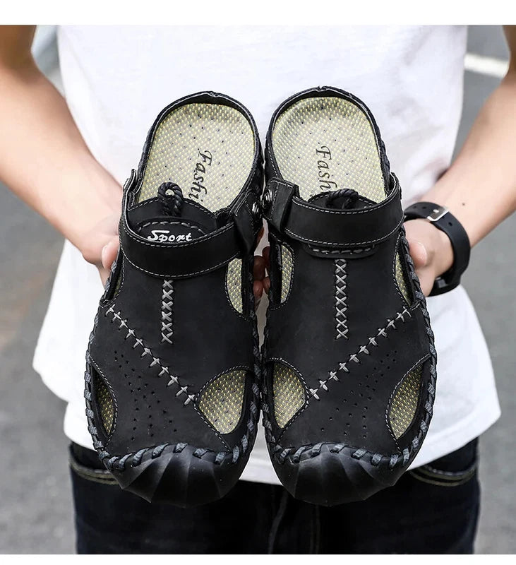 Genuine Leather Men Sandals Half Drag Beach Slippers Handmade Casual Sneakers