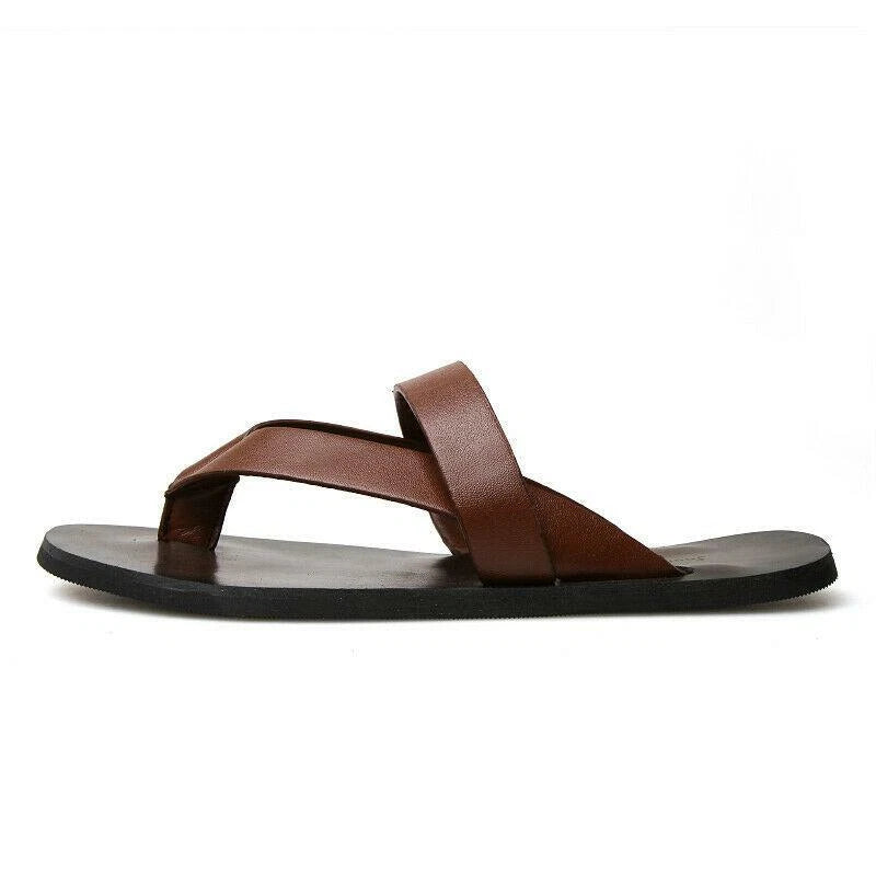 Summer Men's Fashion Beach Outdoor Leather Sandals with Straps Non-Slip Slippers