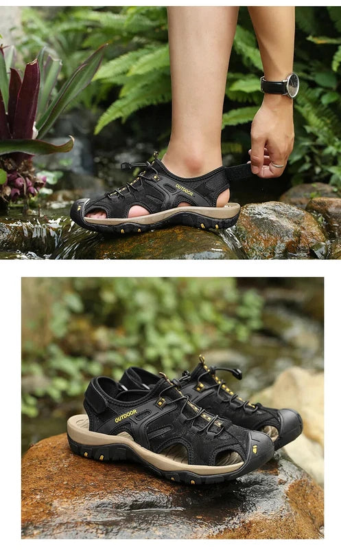Summer Men Sandals Outdoor Non-slip Beach Slippers Handmade Leather Sneakers
